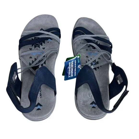 Skechers Reggae Slim Takes Two Strappy Sandals Navy Comfort Memory Foam US 10 - Picture 11 of 13
